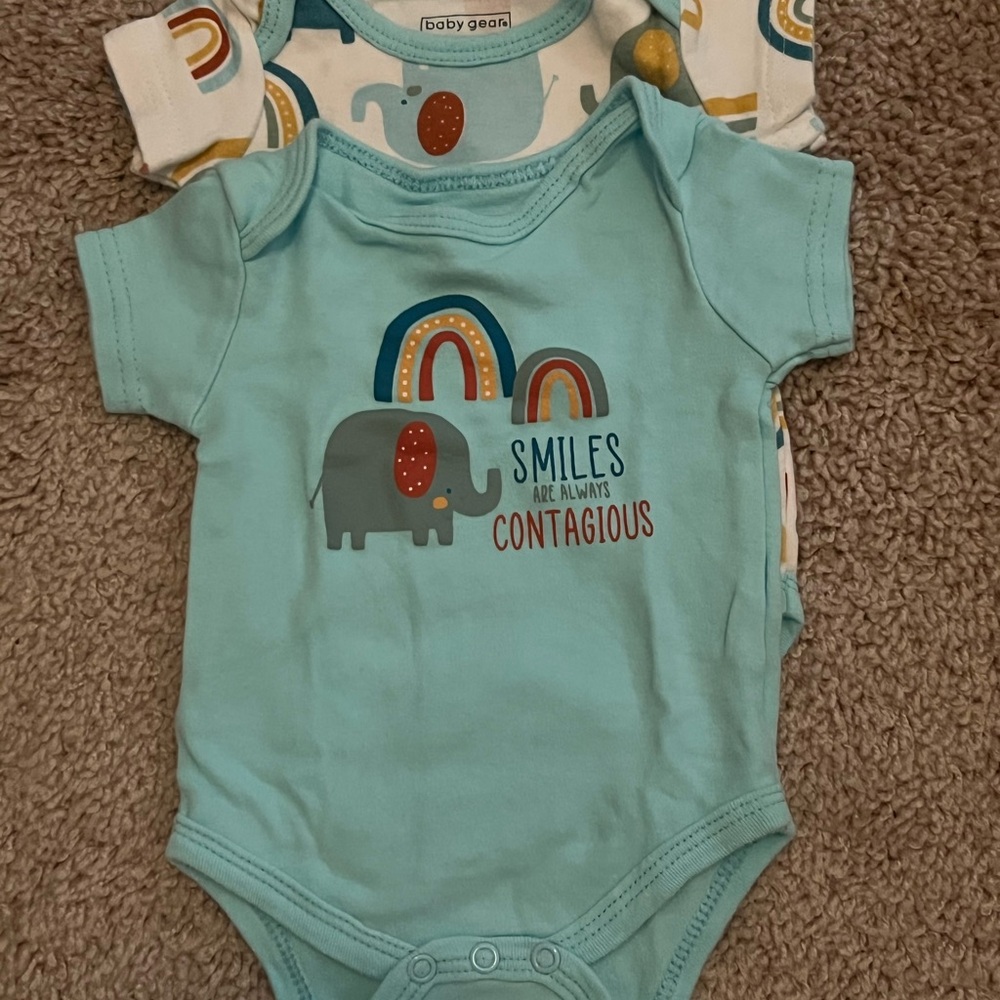 Baby Gear Teal Elephant and Rainbow Bodysuit